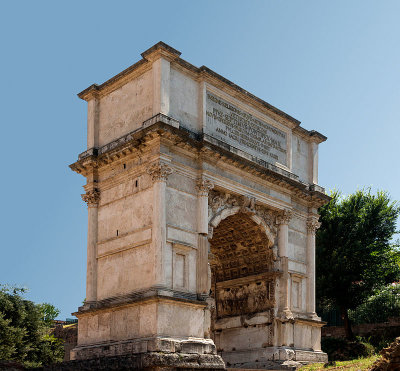 Arch of Titus- triumphal arch commemorating Roman victory over Judea (Israel) in AD 70- Jewish slaves were forced to build it