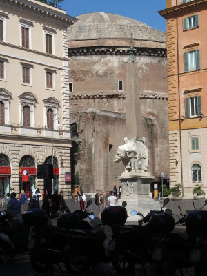 View of back side of the Pantheon past the  Elephant Obelisk