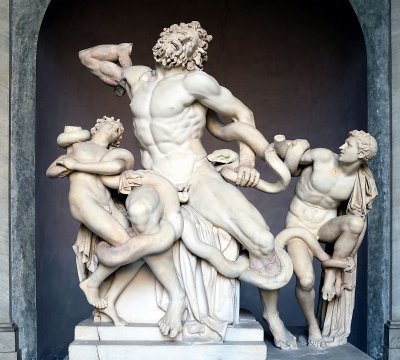 Original Laocoon lost for 1000 yrs, unearthed in pieces in 1506. Michelangelo was hired by the pope to help reassemble him