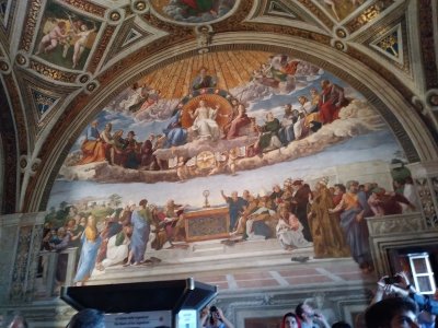 Disputation of the Holy Sacrament, first composition Raphael executed(1509-1510) image of church spanning both heaven & earth 