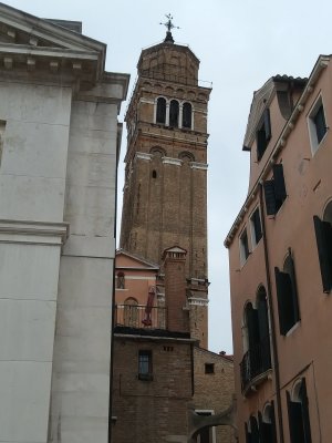 Campanile di Santo Stefano(1544)-Venice's Leaning Tower of Pisa, from Palazzo Zaguri 14th-century palace for Venetian nobles