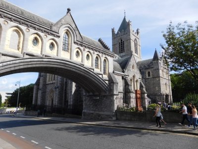 West end of Christ Church Cathedral- a fully integrated stone bridge, leading to the former synod hall