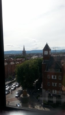 St. Michaels Tower the Archangel views- Cornmarket Building with clock tower