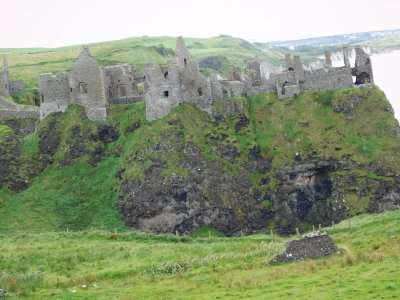 The dramatic ruins of Dunluce Castle, perched on the north coast sea cliffs since the 17th century