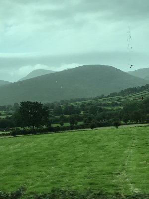 Irish countryside on the drive to Tollymore Forest