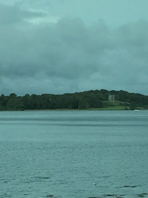 View of Bran's Tower across a small arm of Strangford Lough