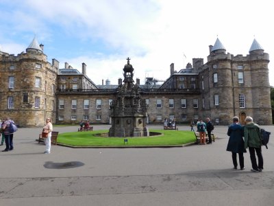 Palace of Holyroodhouse-16th century north-west tower(left), the rest dates from the 17th century, except the Victorian fountain