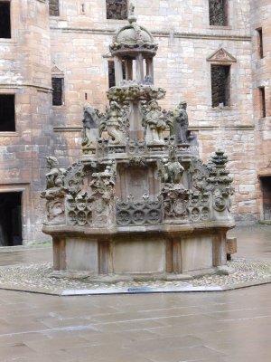 Ornate fountain built by James V in 1538 standing over 16 feet high and designed to reflect the supreme power of the king
