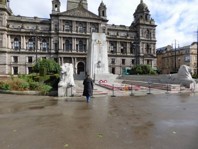 The Glasgow Cenotaph is a large granite empty tomb/monument in front of the City Chambers