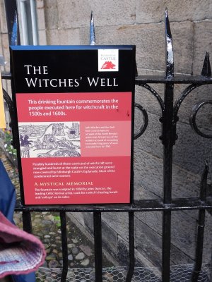 The Witches Well situated at the entrance to the Castle esplande on the west wall of The Tartan Weaving Mill