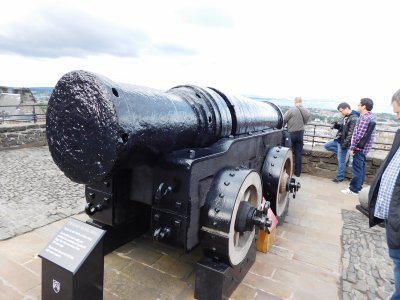 The 13,000-pound gun rests on a reconstructed carriage copied from an old stone relief in the Gatehouse at the castle entrance