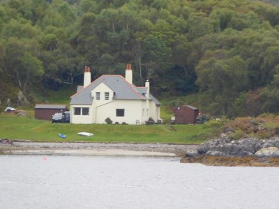 Close up of the cool house on the opposite shore of Loch nan Uamh  