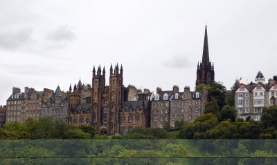 New College, The University of Edinburgh and theTolbooth Kirk spire from Princes Street Gardens