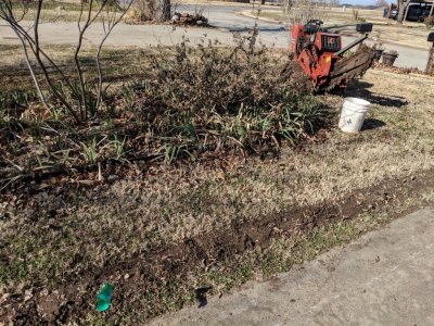 The work team had already buried the pipes along the west side of the driveway.