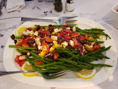 Sarah prepared and presented a beautiful and tasty dinner, starting with this salad.