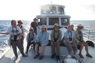 Annabel, Phoenix, Jan, Steve, Mary T, Bill, Pat, Wes (in back) and Jane, as we headed west toward the Dry Tortugas on the good ship Makai