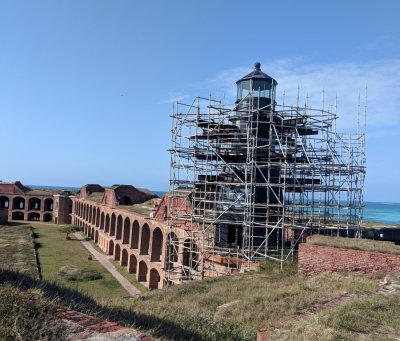Ft Jefferson lighthouse with scaffolding