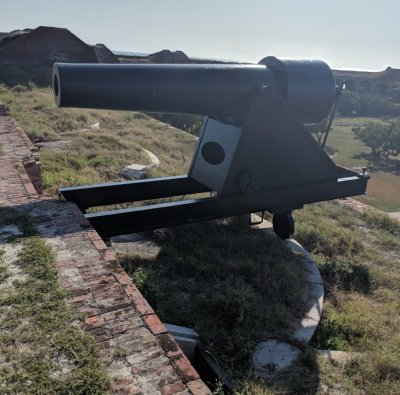 One of the over 400 10 cannons that were mounted around the fort; it sits on a granite pedestal that a wheel rolls on that allows it to be turned from side to side for aiming. The fort was never fired upon during the Civil War.