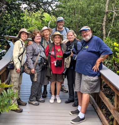 On the boardwalk at Shark Valley: Phoenix, Mary, Jane, Hannah, Dave, Jan and Wes