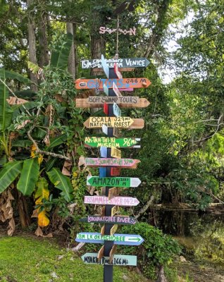 After we left Oasis Visitor Center, we stopped for a few minutes at the photographic art studio of Everglades artist Clyde Butcher; this road sign was in the yard.