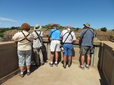 Sharon, Marion, Kurt, John and Steve, looking for birds below the dam.