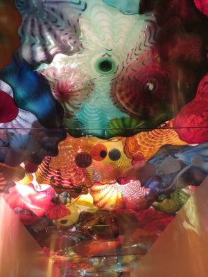 The hallway ceiling exhibit, looking at blown glass over our heads