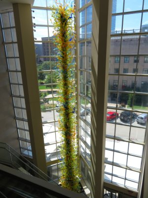 The Chihuli blown glass display in the entrance of OKCMOA