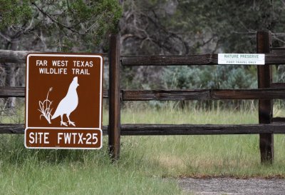 As we were leaving, we noticed the fence we'd been staying behind was the border to Far West Texas Birding Area.