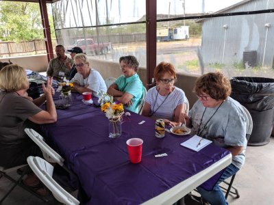 We wrapped our birding at the state park and hurried back into town for the big evening dinner held at the Ft Davis Visitor Center pavilion: Nancy V, Patti M, Nancy R and Mary