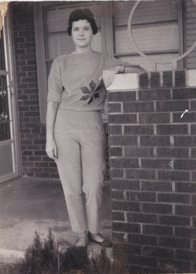 Jackie on the porch of her and Bill's house on 49th St, OKC