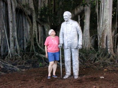 Jackie with a statue of Thomas Edison, Ft Myers, FL, Sep 18, 2013