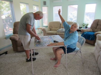 Steve and Jackie about to complete a puzzle, Sep 11, 2017