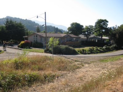 Bill and Jackie's house in Powers, OR, from the dike around the lake across the road, Sep 3, 2008