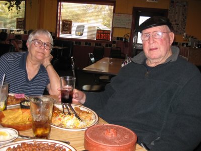 Jackie and Bill at a Mexican restaurant someplace between OR and OK, Sep 4, 2008, Mary and Steve's anniversary.
