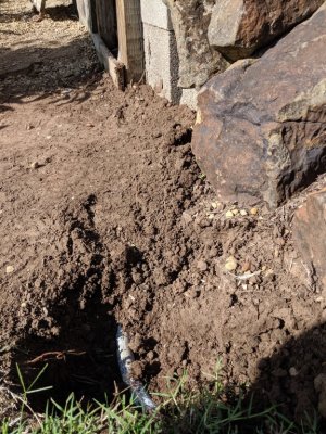 The electrical line into the pond house