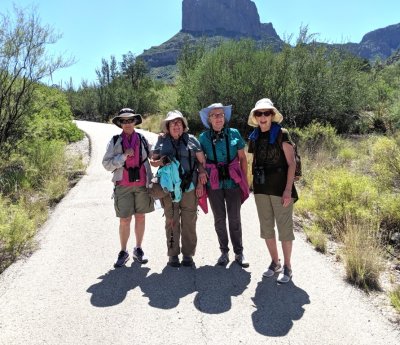Patti, Mary, Nancy V and Nancy R on the trail back up to the parking lot at the campground
