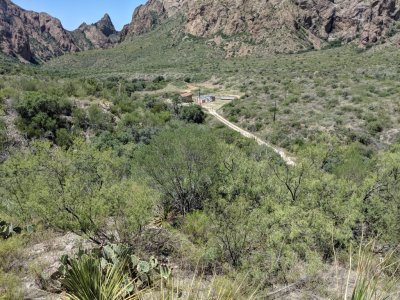 When we got back to the top of the road, Steve went over to the edge of the ridge and took a photo of the WTP where we had just been.