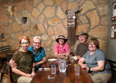 We got the friendly waitress to take a photo of all of us: Nancy R, Nancy V, Patti, Steve, Mary