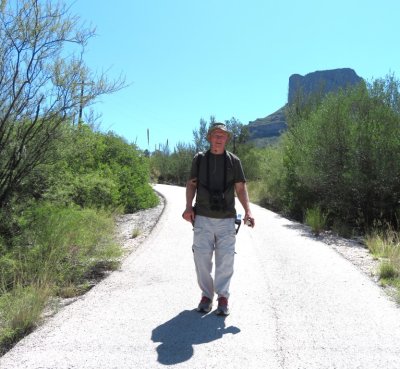 Steve hiked up the road to reconnoiter and returned.
