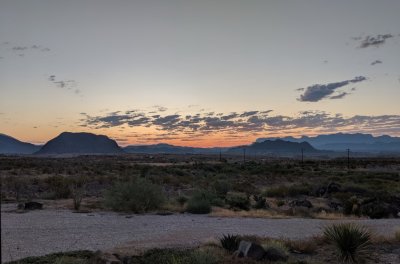 Just before sunrise from the porch of our B&B at Terlingua, TX