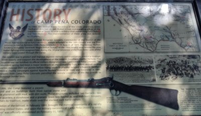 A sign at Ft Peņa Colorado Park, Marathon, TX, about the history of the area