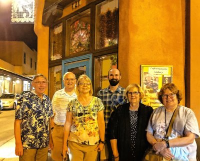 Some of us had been to Pasqual's before, so it was easy to agree where to go for dinner. There was a bit of a wait, so we stood outside and watched the passersby and traffic: Kent, Kraettli, Cheryl, Kevin, Kay, Mary