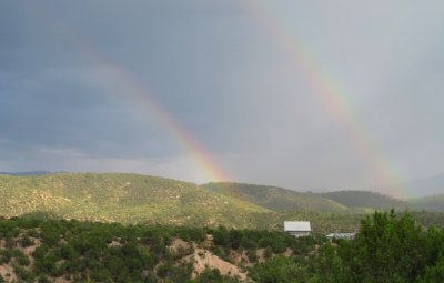 We only got sprinkled on as we drove back to the hotel and we got a nice double rainbow out of it.