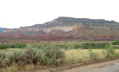 The view W of the road into Ghost Ranch after turning off NM SH 84