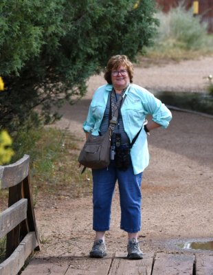 Mary, at a bridge on the north side of the Ghost Ranch complex