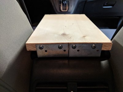 In the back, the side-by-side brackets fit under most of the back of the armrest pad and provide more side-to-side stability to the cradle. The back brackets are attached to the back edge of the base plate using wood screws.