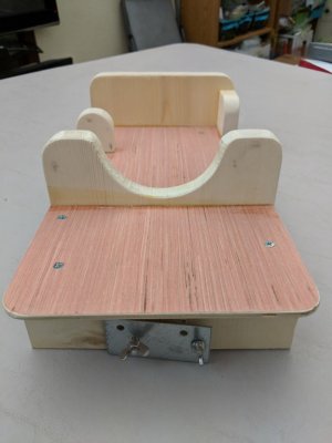View from the front of the cradle after the base plate and top were joined using glue and screws.
