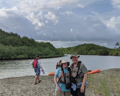 Steve and Mary, on the other side of the sandbar, with Chito, Ann and the mangrove behind