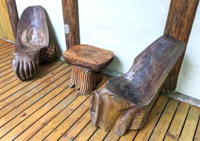 Carved chairs and small table