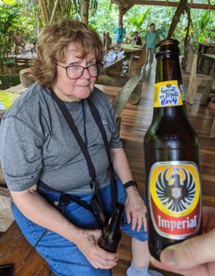 I'm not sure what I'd said, but Mary had that look. Maybe I was just interrupting her enjoyment of her last beer before our last meal at the lodge.